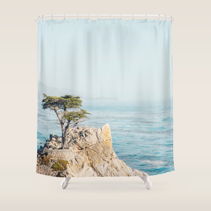 Lone Cypress Tree - Coastal California Landscape Photography Shower Curtain Gallery Image 1
