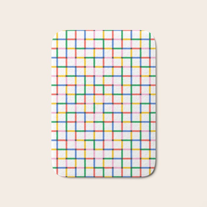 Colorful geometric square mosaic grid pattern Bath Mat Gallery Image 1