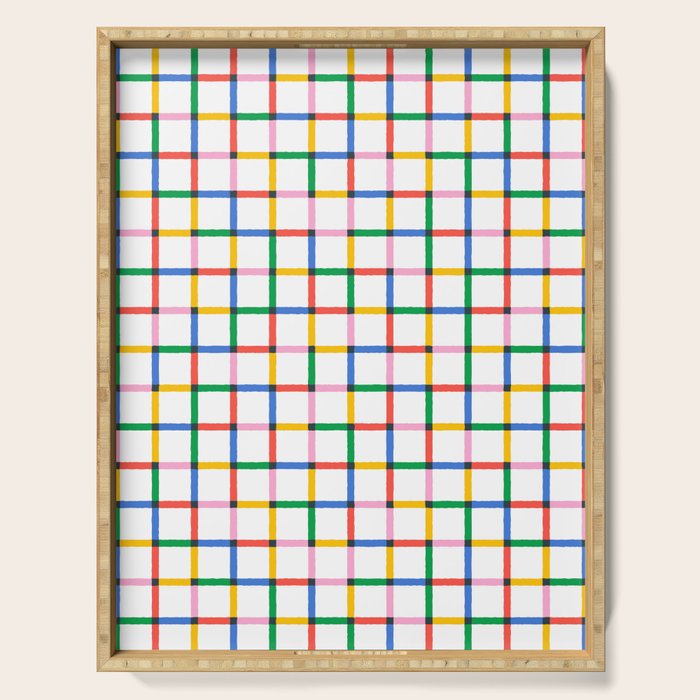Colorful geometric square mosaic grid pattern Serving Tray Gallery Image 1
