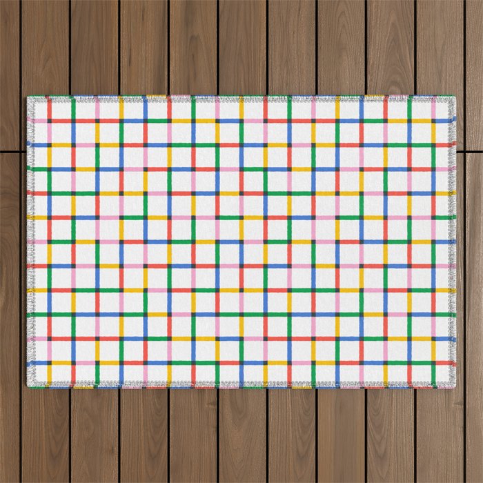 Colorful geometric square mosaic grid pattern Outdoor Rug Gallery Image 1