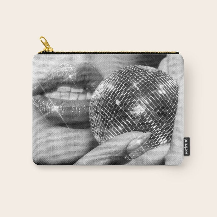 Disco Ball Female Lips - Black And White Modern Wall Art Photograph - Home Decor Carry All Pouch Gallery Image 1