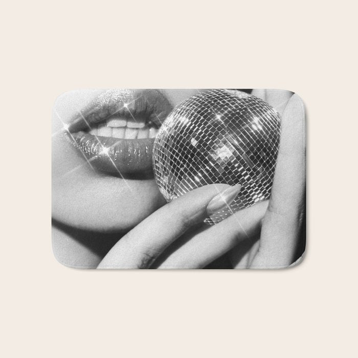 Disco Ball Female Lips - Black And White Modern Wall Art Photograph - Home Decor Bath Mat Gallery Image 1