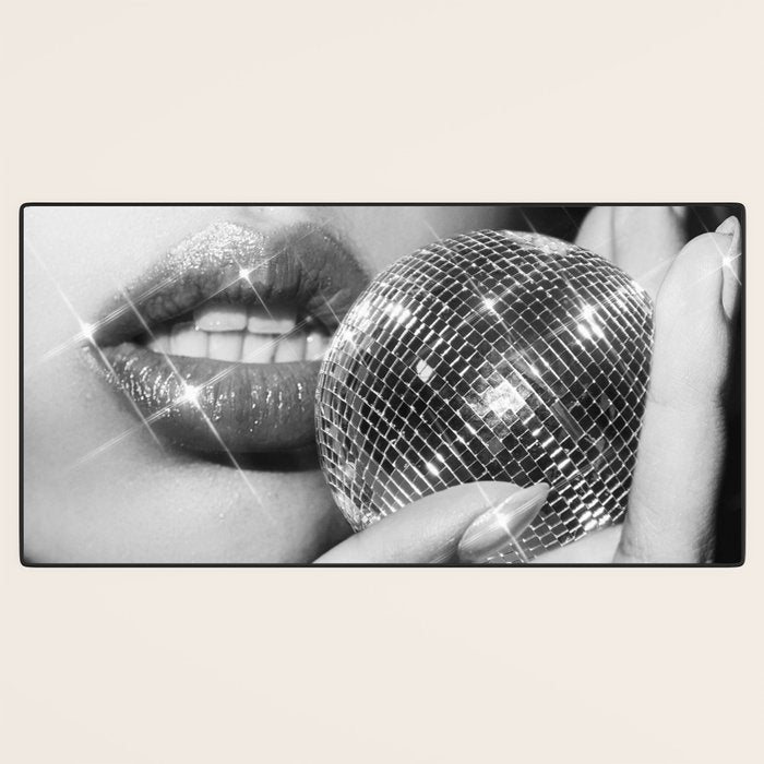 Disco Ball Female Lips - Black And White Modern Wall Art Photograph - Home Decor Desk Mat Gallery Image 3