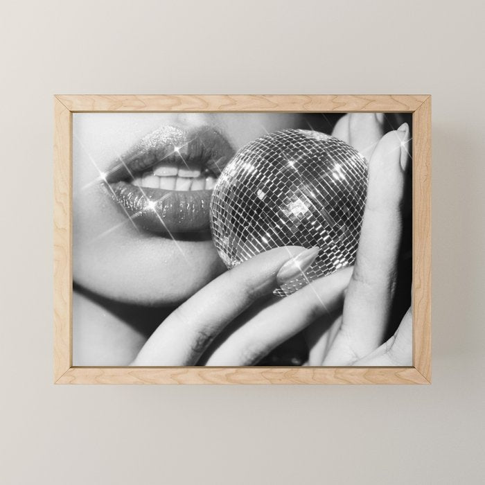 Disco Ball Female Lips - Black And White Modern Wall Art Photograph - Home Decor Mini Art Print Gallery Image 1