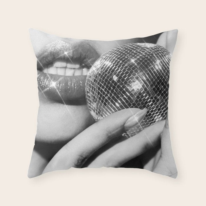 Disco Ball Female Lips - Black And White Modern Wall Art Photograph - Home Decor Throw Pillow Gallery Image 6