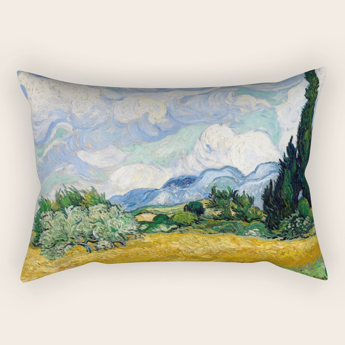 Wheat Field with Cypresses Rectangular Pillow Gallery Image 1