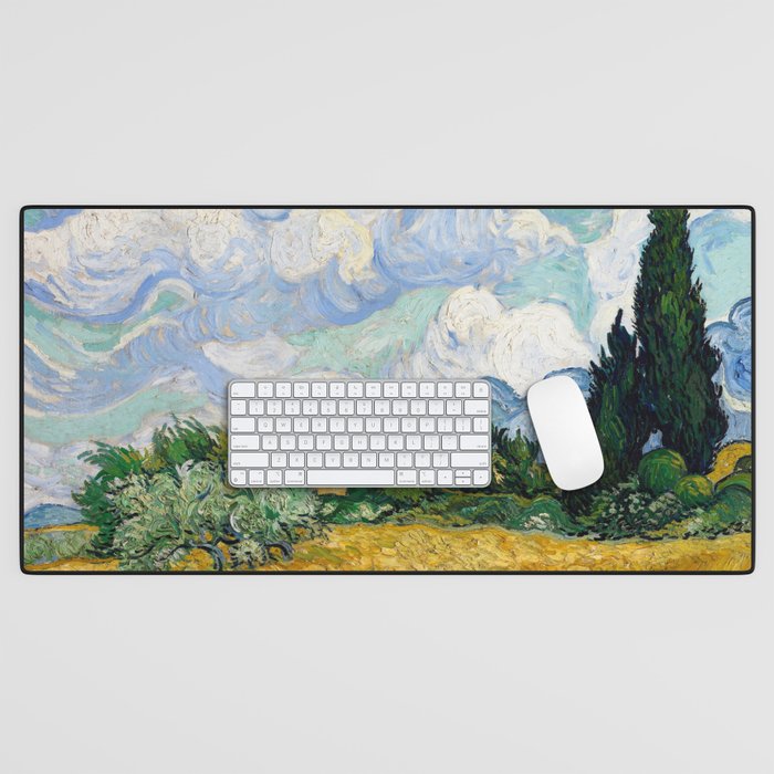 Wheat Field with Cypresses Desk Mat Gallery Image 1
