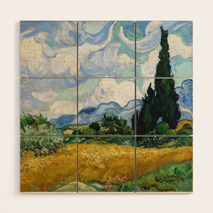 Wheat Field with Cypresses Wood Wall Art Gallery Image 1