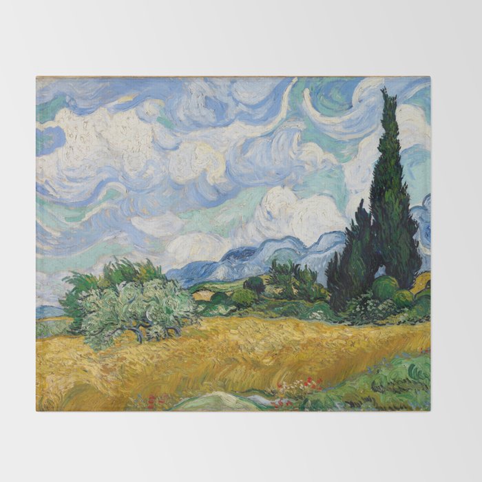 Wheat Field with Cypresses Throw Blanket Gallery Image 2