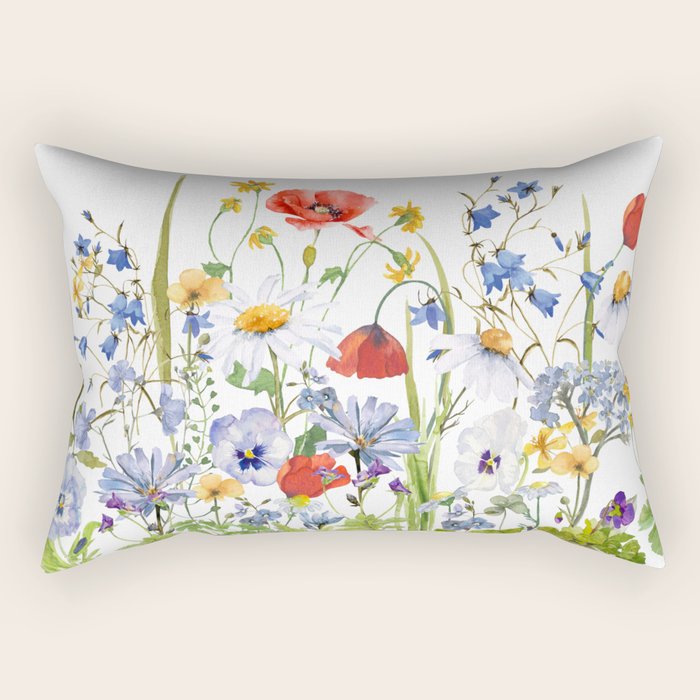 Scandinavian Colorful Midsummer Wildflowers Meadow  Rectangular Pillow Gallery Image 1
