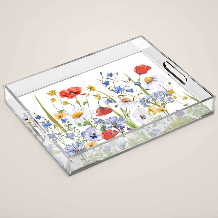 Scandinavian Colorful Midsummer Wildflowers Meadow  Acrylic Tray Gallery Image 1