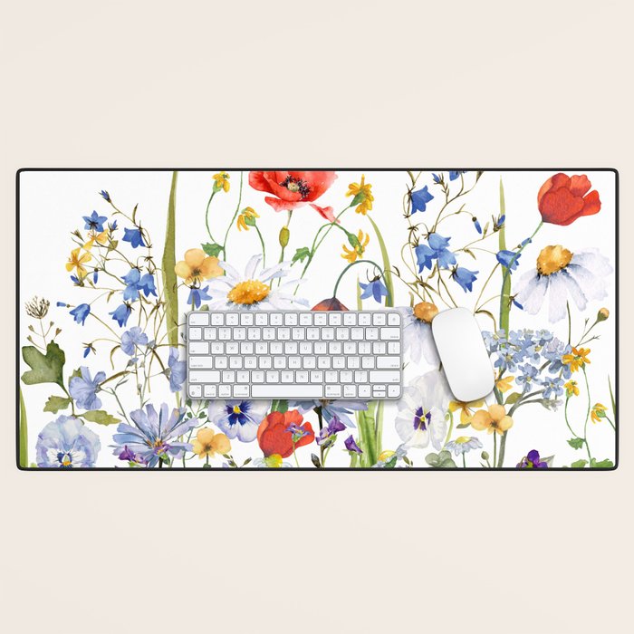 Scandinavian Colorful Midsummer Wildflowers Meadow  Desk Mat Gallery Image 1