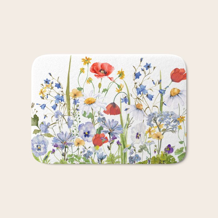 Scandinavian Colorful Midsummer Wildflowers Meadow  Bath Mat Gallery Image 1