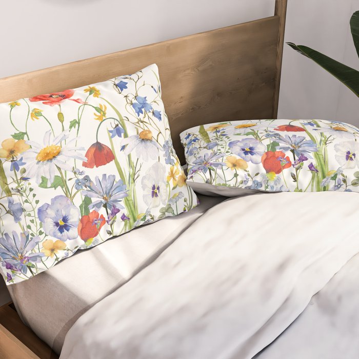 Scandinavian Colorful Midsummer Wildflowers Meadow  Pillow Sham Gallery Image 2