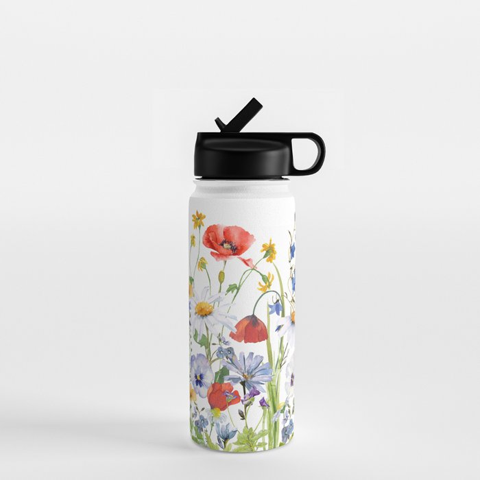 Scandinavian Colorful Midsummer Wildflowers Meadow  Water Bottle Gallery Image 1