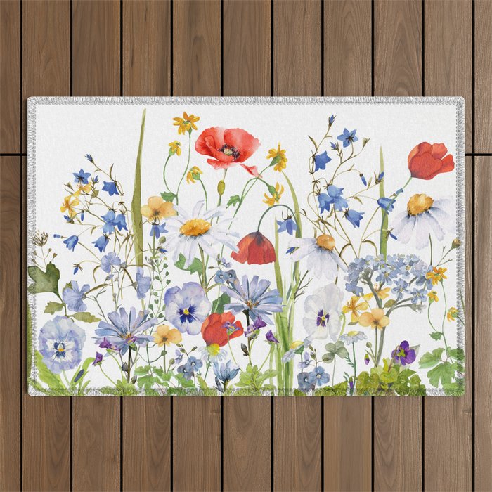 Scandinavian Colorful Midsummer Wildflowers Meadow  Outdoor Rug Gallery Image 1