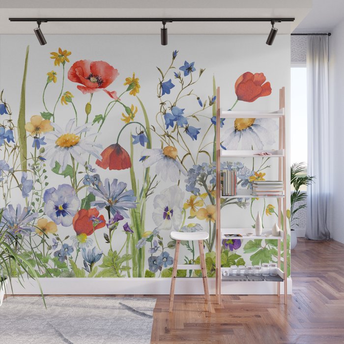 Scandinavian Colorful Midsummer Wildflowers Meadow  Wall Mural Gallery Image 1