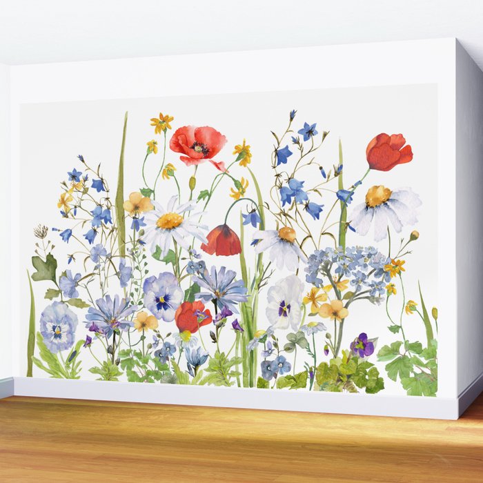 Scandinavian Colorful Midsummer Wildflowers Meadow  Wall Mural Gallery Image 2
