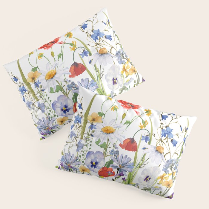 Scandinavian Colorful Midsummer Wildflowers Meadow  Pillow Sham Gallery Image 1