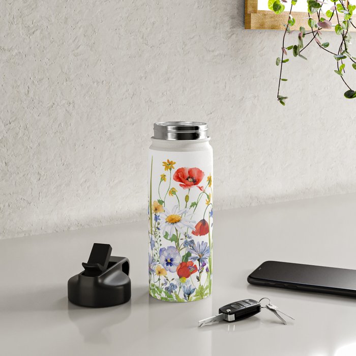 Scandinavian Colorful Midsummer Wildflowers Meadow  Water Bottle Gallery Image 4