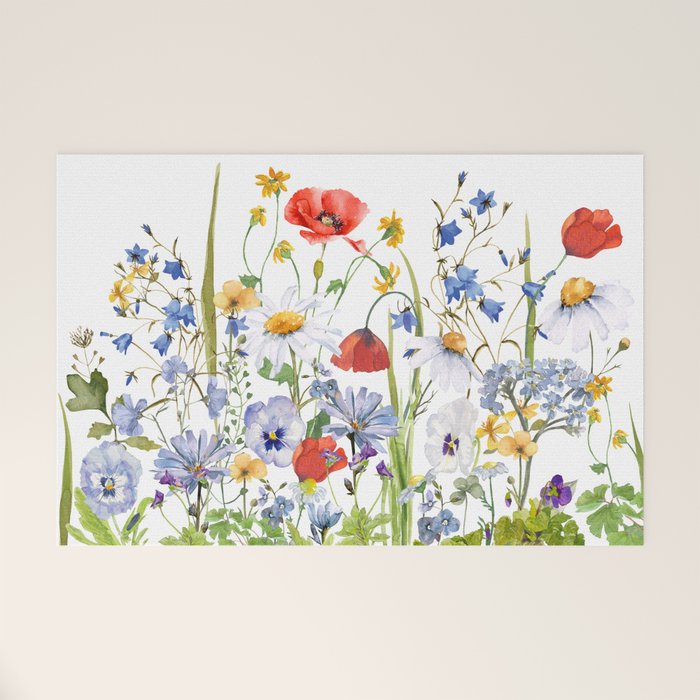 Scandinavian Colorful Midsummer Wildflowers Meadow  Welcome Mat Gallery Image 1