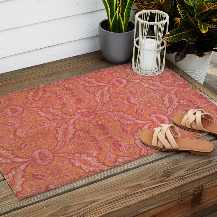 Vintage Pink Floral Outdoor Rug Gallery Image 2