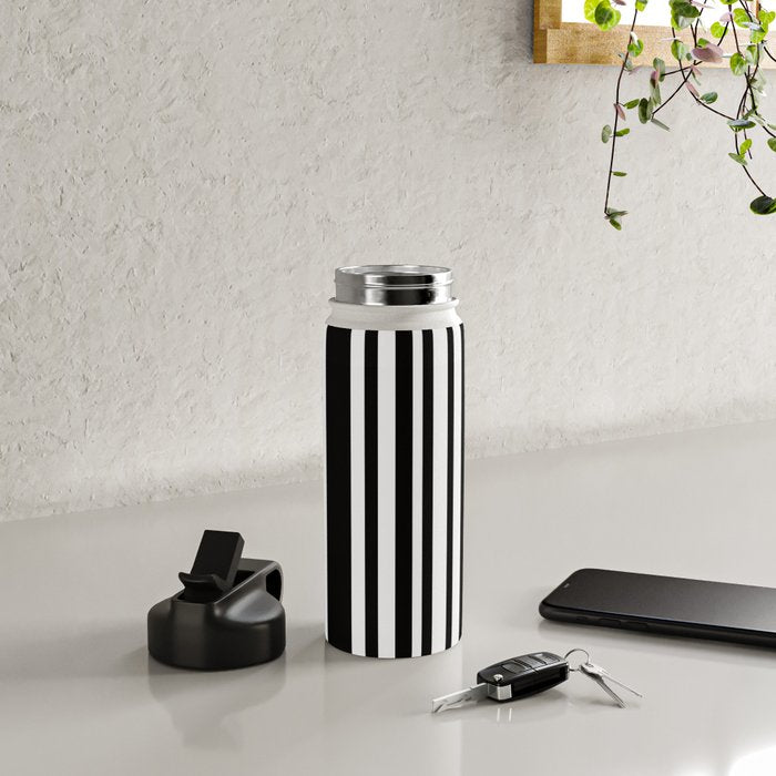 Classic Stripes XLI - Black and White Water Bottle Gallery Image 4