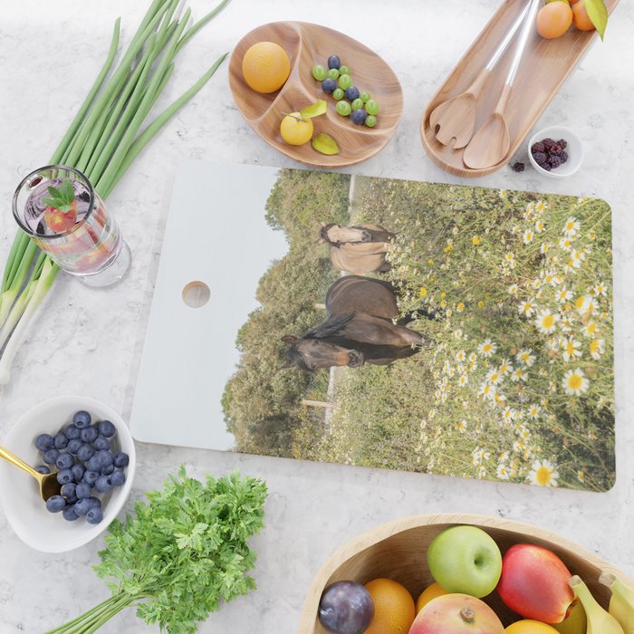Horses in a Field of Wildflowers | Portugal Travel Art Print | Animal Photography in Europe Cutting Board Gallery Image 2