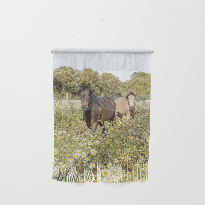 Horses in a Field of Wildflowers | Portugal Travel Art Print | Animal Photography in Europe Wall Hanging Gallery Image 1