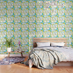 Mid-Century Modern Rectangle Design Blue Green and Gray Wallpaper Gallery Image 3