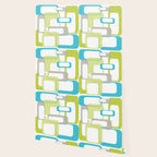 Mid-Century Modern Rectangle Design Blue Green and Gray Wallpaper Gallery Image 2
