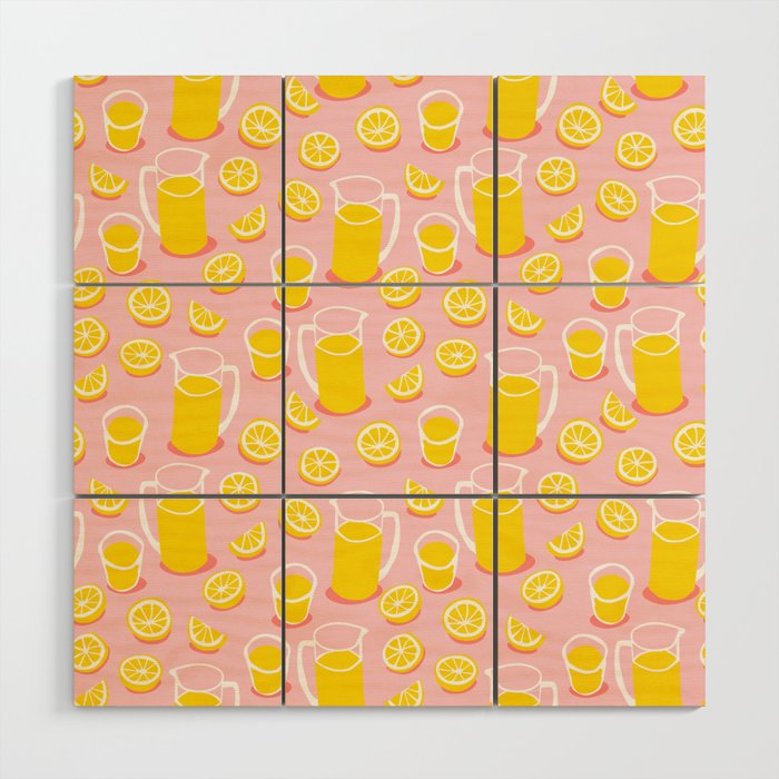 Fresh lemonade fruit drink cartoon pattern Wood Wall Art Gallery Image 1