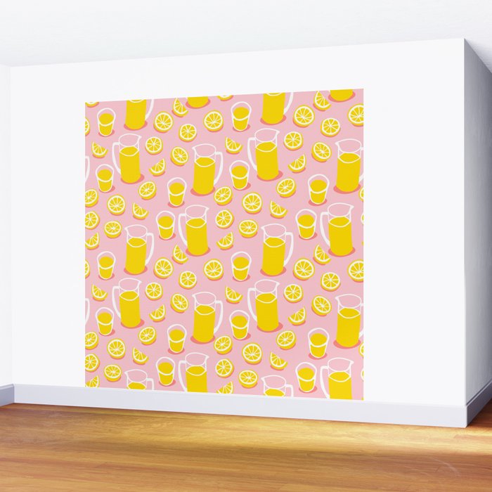 Fresh lemonade fruit drink cartoon pattern Wall Mural Gallery Image 2