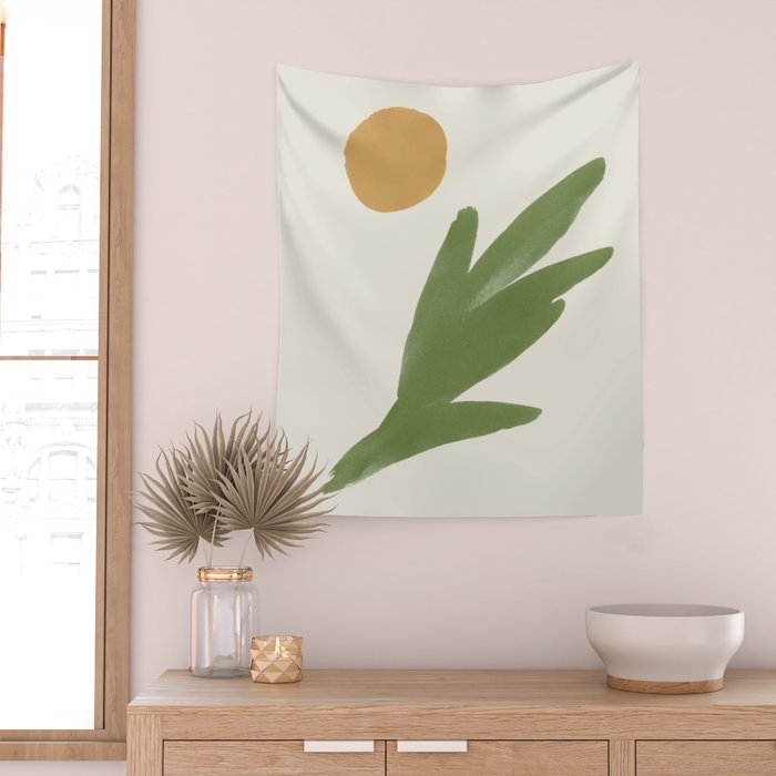 Abstract Painting Botanic 1 - Gold Green Wall Tapestry Gallery Image 2