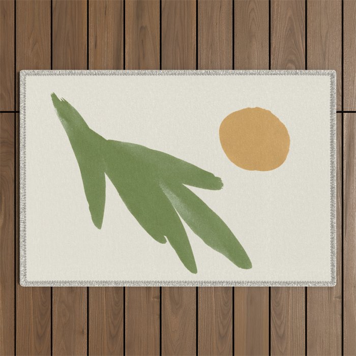 Abstract Painting Botanic 1 - Gold Green Outdoor Rug Gallery Image 1