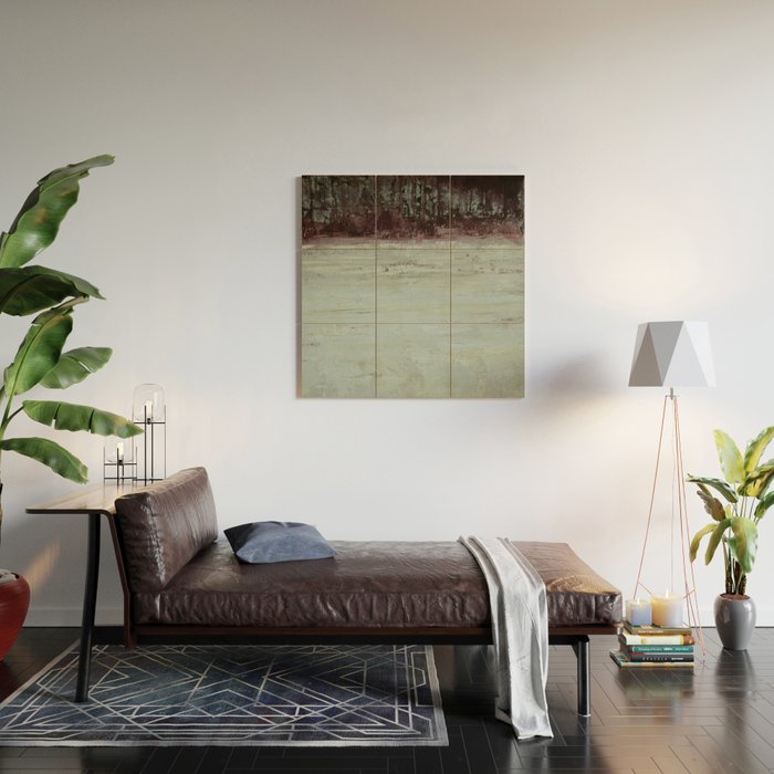 Abstract Textured Landscape in Burgundy  Pale Mint Wood Wall Art Gallery Image 2