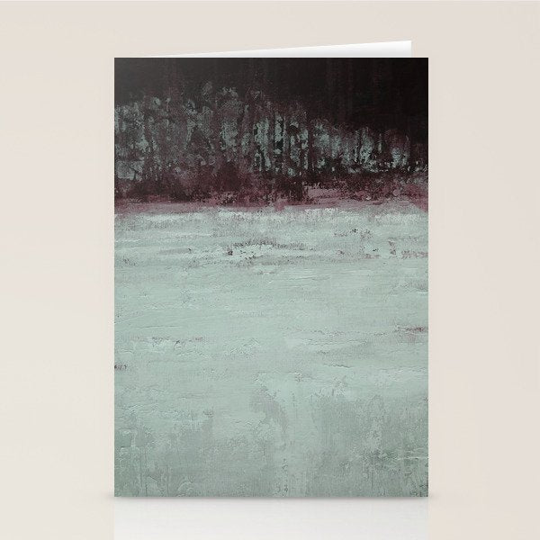 Abstract Textured Landscape in Burgundy  Pale Mint Stationery Card Gallery Image 2