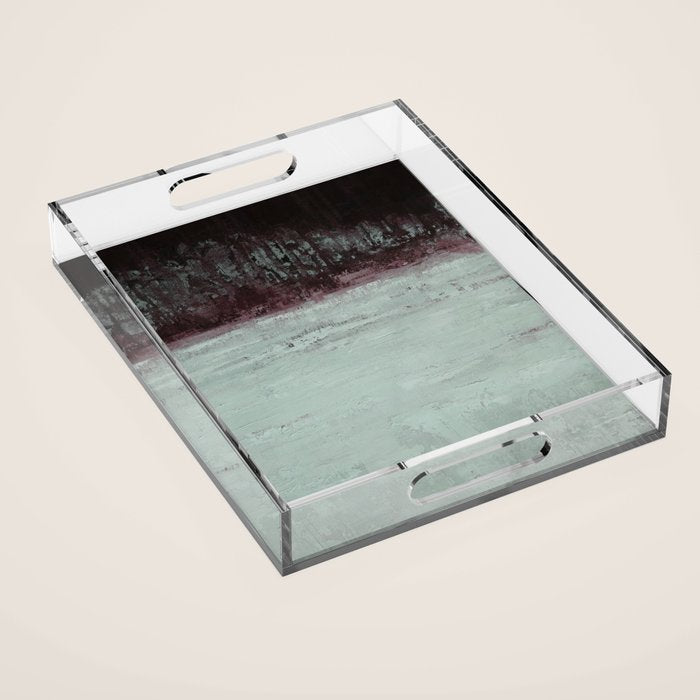 Abstract Textured Landscape in Burgundy  Pale Mint Acrylic Tray Gallery Image 1
