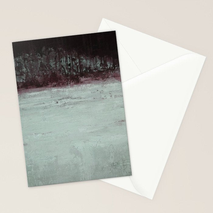 Abstract Textured Landscape in Burgundy  Pale Mint Stationery Card Gallery Image 2