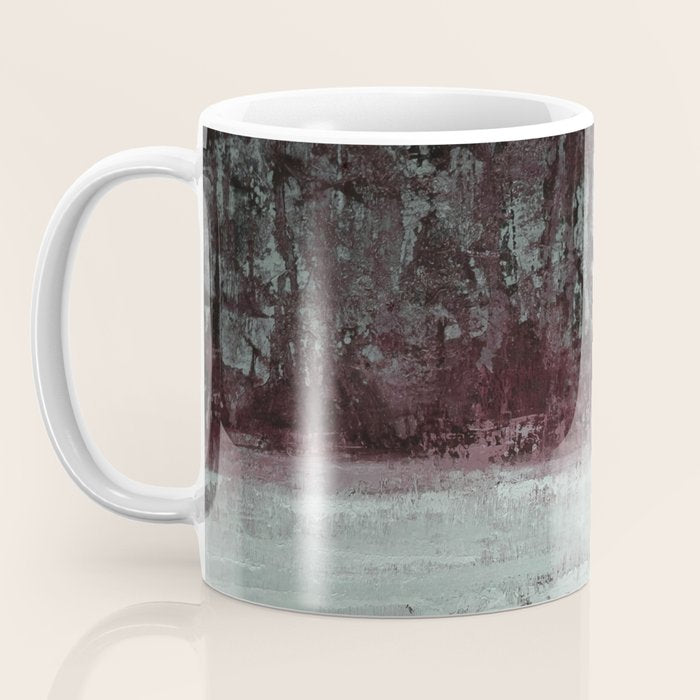 Abstract Textured Landscape in Burgundy  Pale Mint Coffee Mug Gallery Image 3