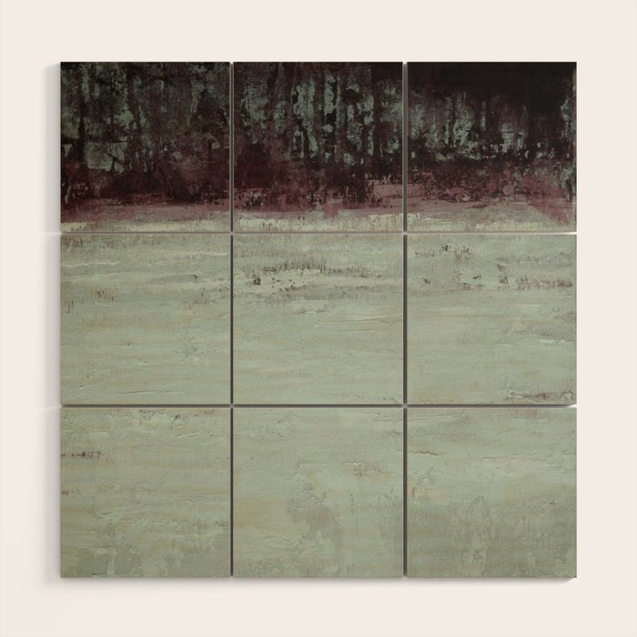 Abstract Textured Landscape in Burgundy  Pale Mint Wood Wall Art Gallery Image 1