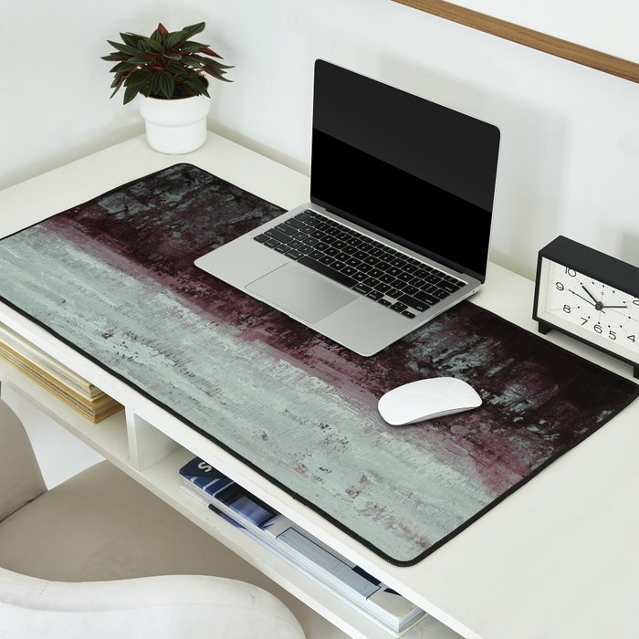 Abstract Textured Landscape in Burgundy  Pale Mint Desk Mat Gallery Image 2