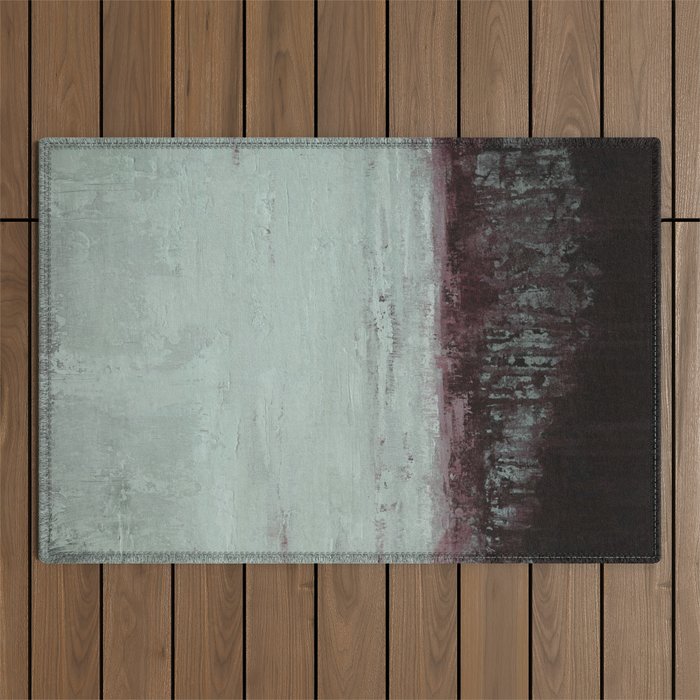 Abstract Textured Landscape in Burgundy  Pale Mint Outdoor Rug Gallery Image 1