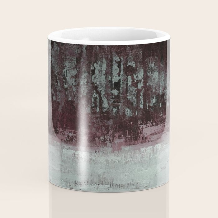 Abstract Textured Landscape in Burgundy  Pale Mint Coffee Mug Gallery Image 4