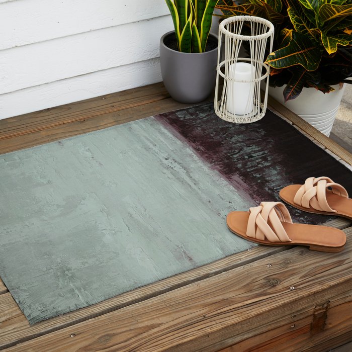 Abstract Textured Landscape in Burgundy  Pale Mint Outdoor Rug Gallery Image 2