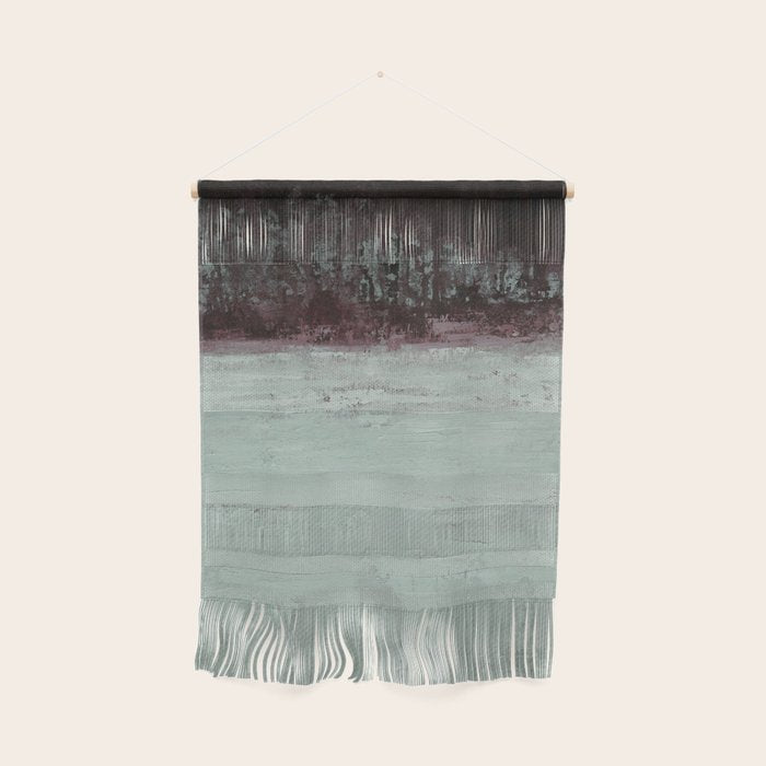 Abstract Textured Landscape in Burgundy  Pale Mint Wall Hanging Gallery Image 1