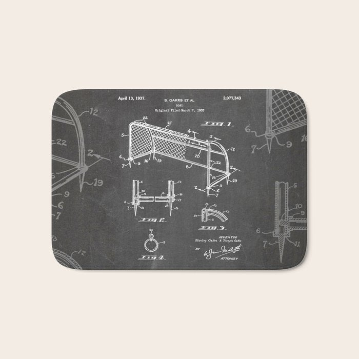 Soccer Patent - Soccer Goal Art - Black Chalkboard Bath Mat Gallery Image 1