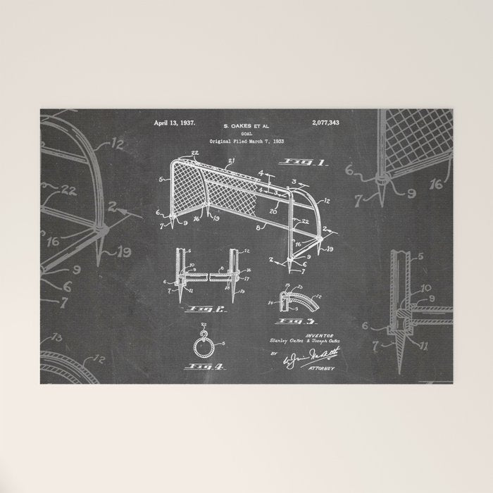 Soccer Patent - Soccer Goal Art - Black Chalkboard Welcome Mat Gallery Image 1