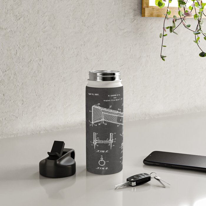 Soccer Patent - Soccer Goal Art - Black Chalkboard Water Bottle Gallery Image 4