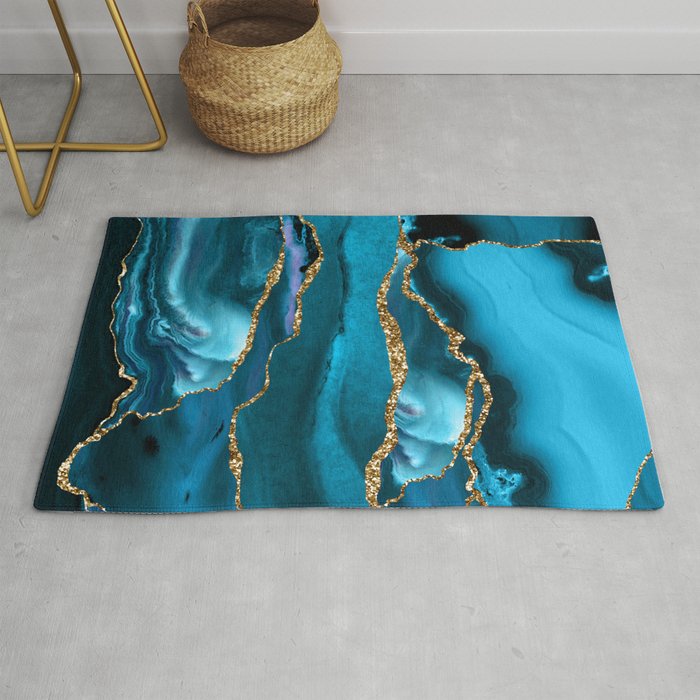 Abstract  Iceblue  And Gold Emerald Marble Landscape  Rug Gallery Image 1